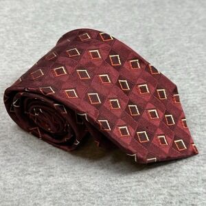 Mark Pendleton for Nordstrom Burgundy Silk Tie Made in Italy Geometric 58x3.6"